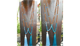 4color tassels necklace pendant rudraksha with agate bead stone bali